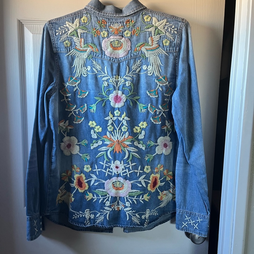 DRIFTWOOD Floral Embroidered Denim Top